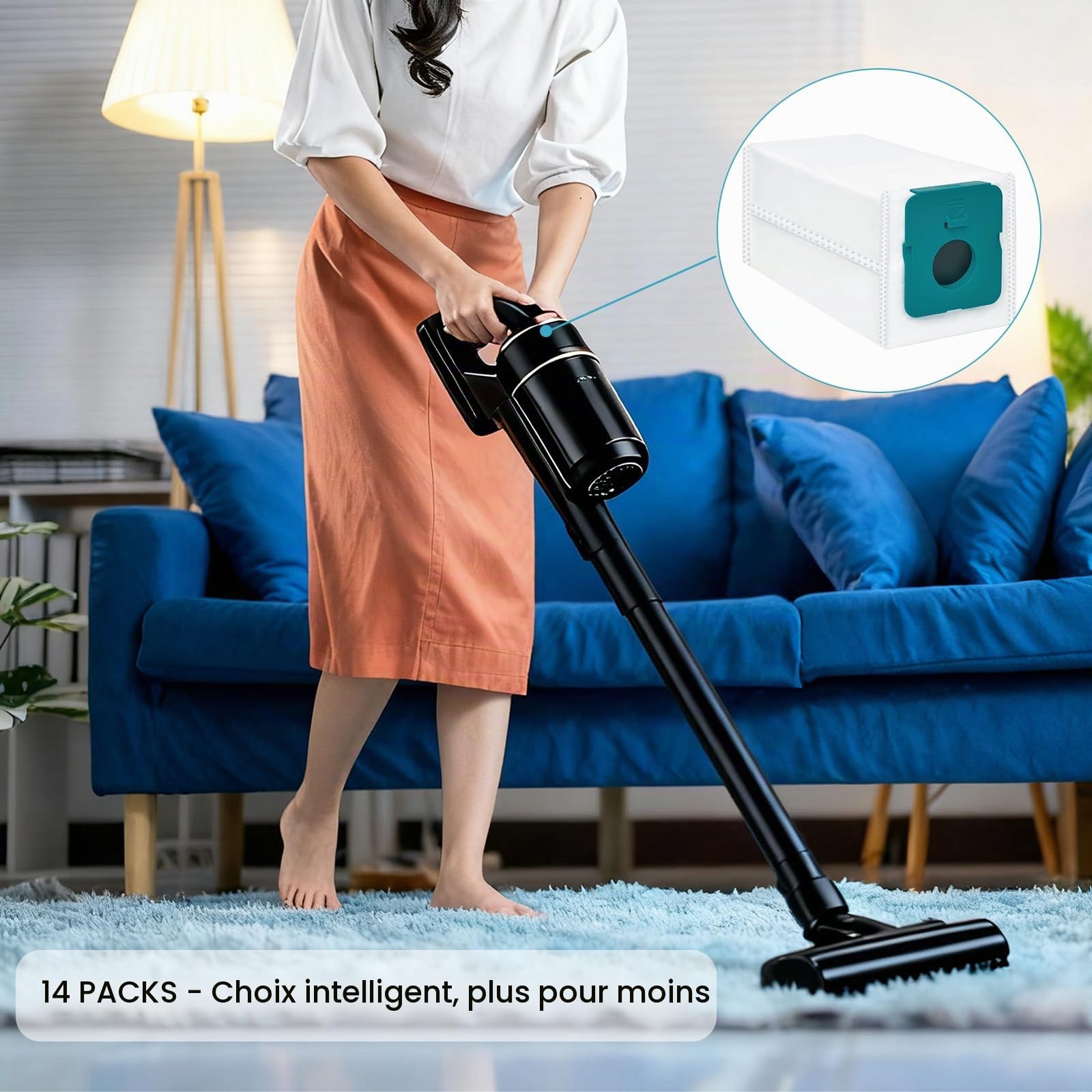 Zorplex 14 Pièces Sac à Poussière Clean Compatible avec Samsung Bespoke VCA-ADB95, Accessoires pour Aspirateurs, Sacs de Rechange pour Aspirateur, Cordless Stick Aspirateur Pièces de Rechange