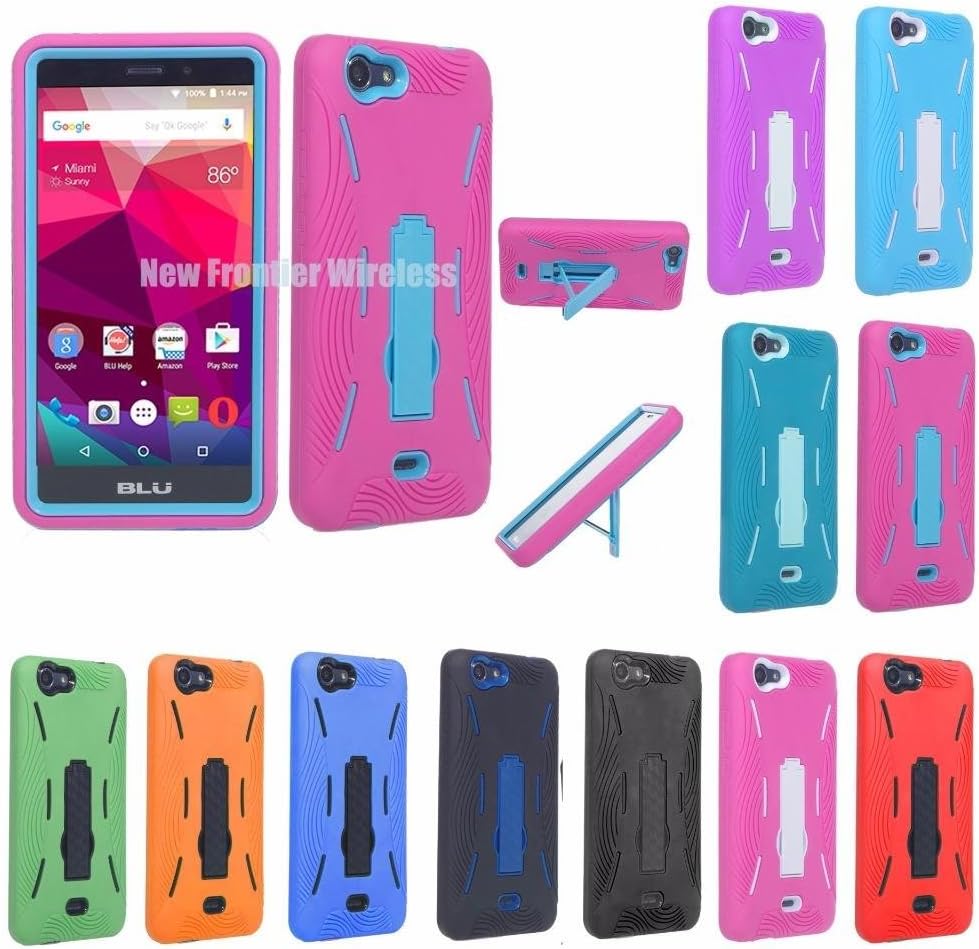 BLU Life XL (L050U) Premium Rugged Heavy Duty Dual Layer Kickstand Case + Screen Protector (HVD Purple/White)