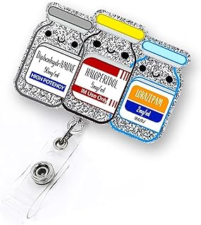 Cute Pill Bottle Badge Reel Retractable for Psych Nurse, Psychology Nurse, Psychologist & Medical Worker | Funny Mental Health Psych Badge Holder with Alligator Clip & 24” Durable Nylon Cord | Acrylic