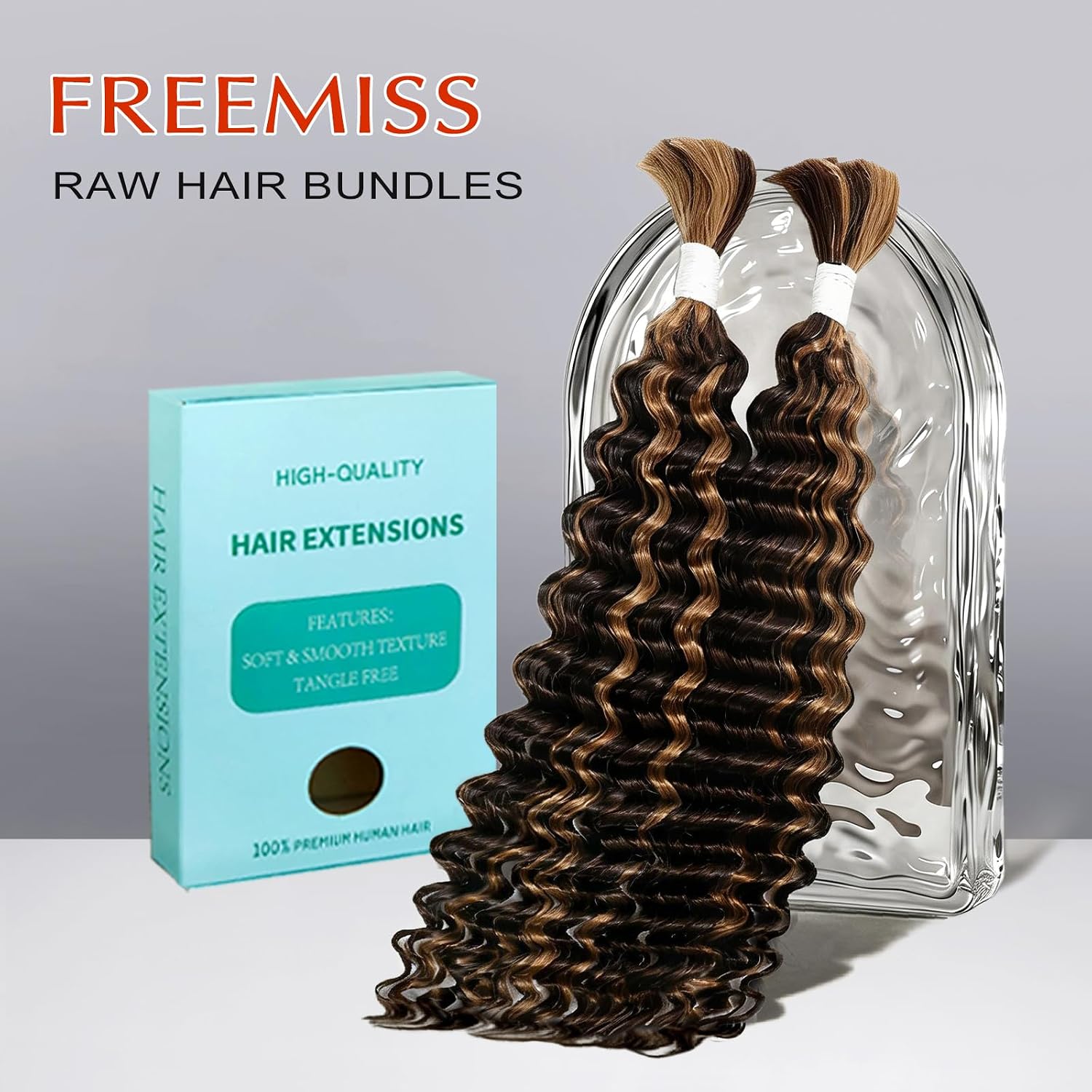Human Braiding Hair for Boho Knotless Braids 2 Bundles 100g 20 Inch 12A Brazilian Virgin Highlight Balayage 4/30 Color Deep Wave Bulk Human Hair No Weft Boho Hair for Braiding