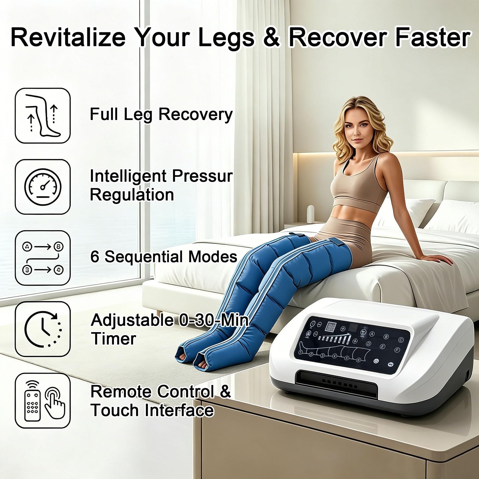 Pressoterapia Linfodrenaggio Professionale 6 Camere Macchinario Pressoterapia Per Casa Gambe E Addome E Braccio, Massaggio Linfatico Drenante Per Circolazione Con 6 Programmi