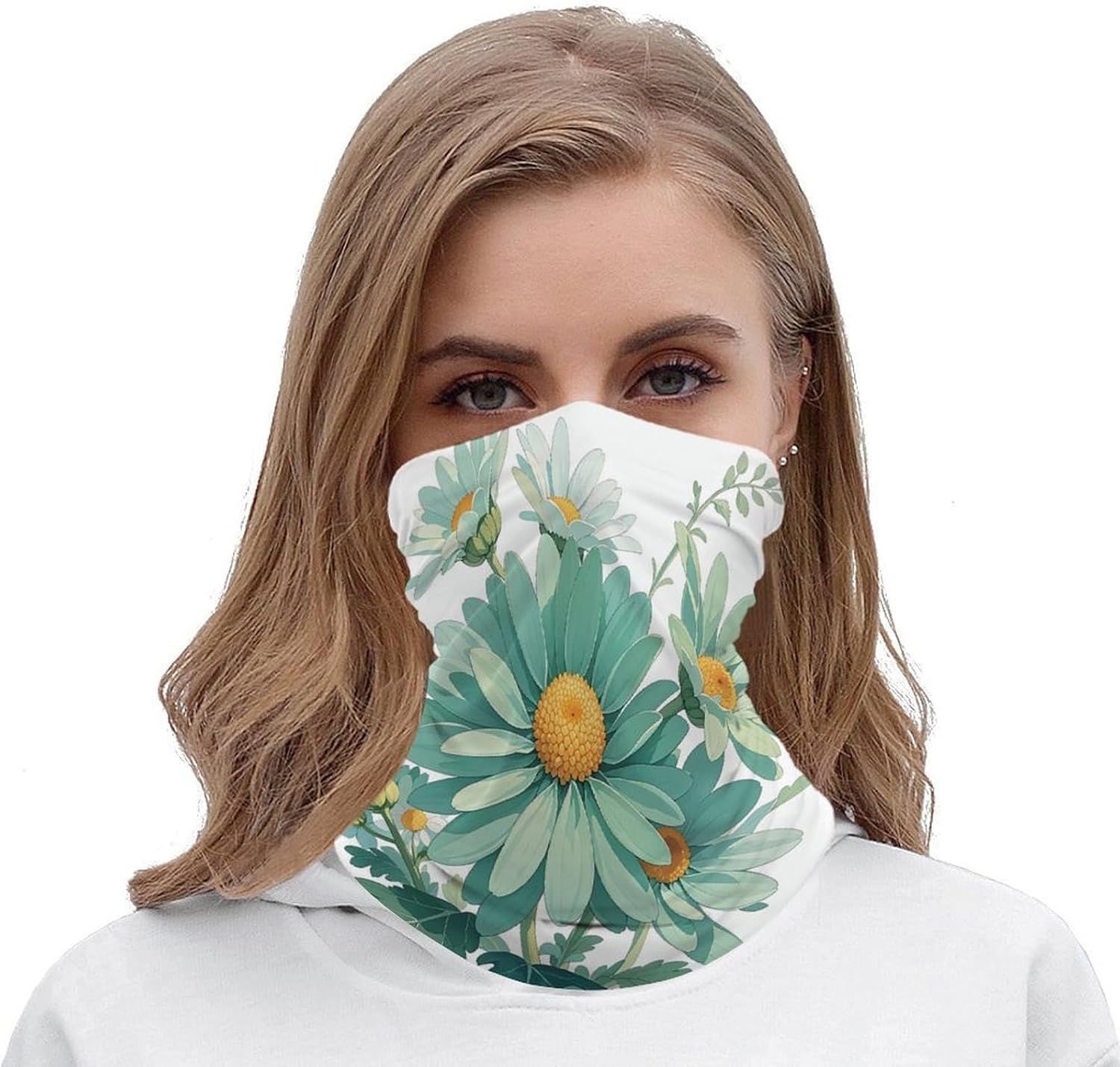 Mint Green Watercolor Daisy Neck Gaiter Cooling Breathable Face Mask Sun Protection Balaclava Bandana Summer Gator Scarf Motorcycle Wind-proof Face Cover for Men Women Outdoor Sports