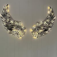 Vista 3 de 1 par de arte de pared de alas de ángel de metal con luces LED, alas de ángel 3D, decoración de pared para interiores, hogar, dormitorio, sala