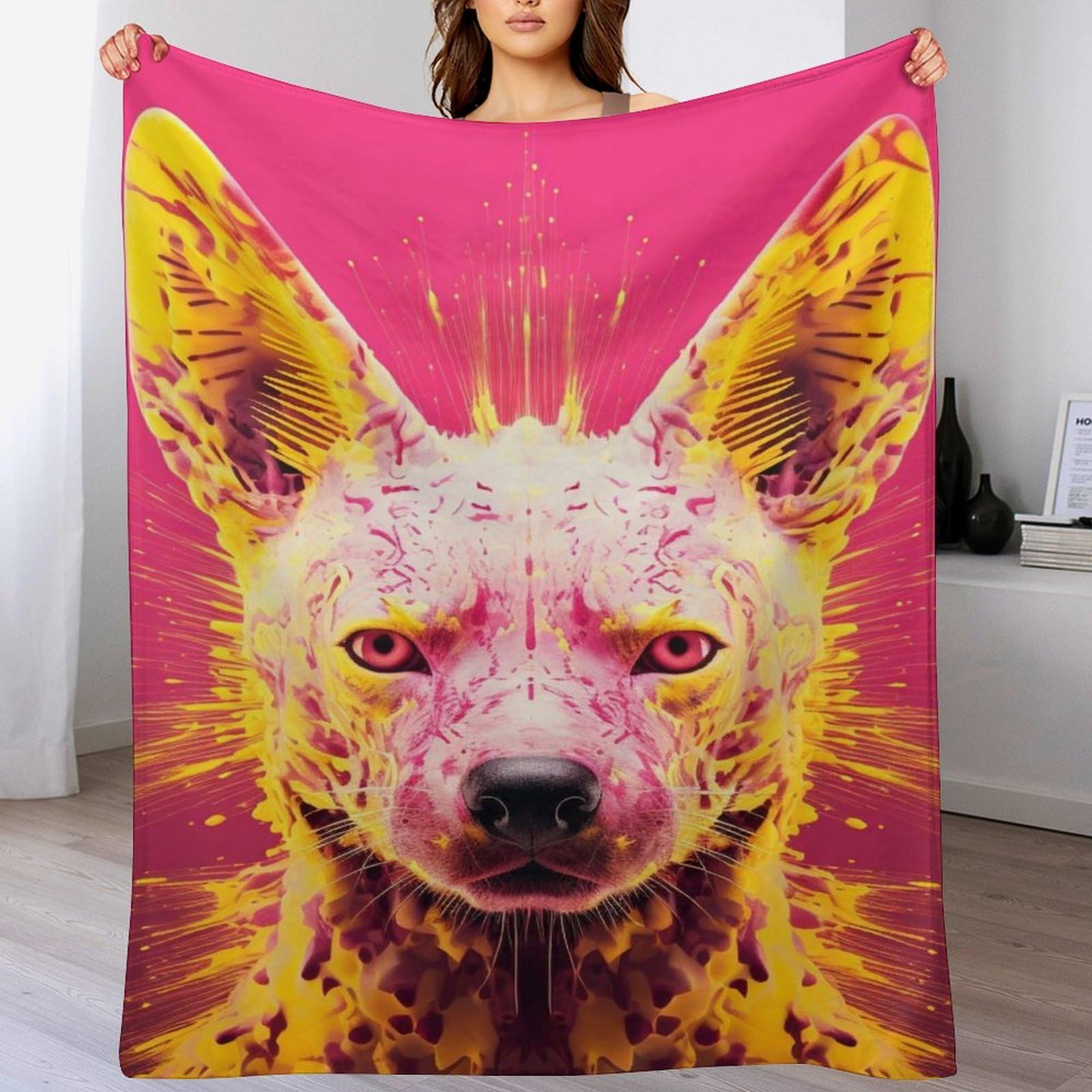 Couverture plaid chaude en flannel molleton motif chien pour lit double de taille 180x200cm