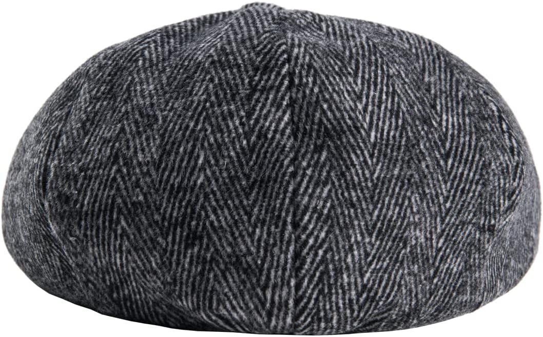 2 Pack Newsboy Cap Peaky Herringbone Baker Boy Flat Caps for Men Women (Black and Gery)