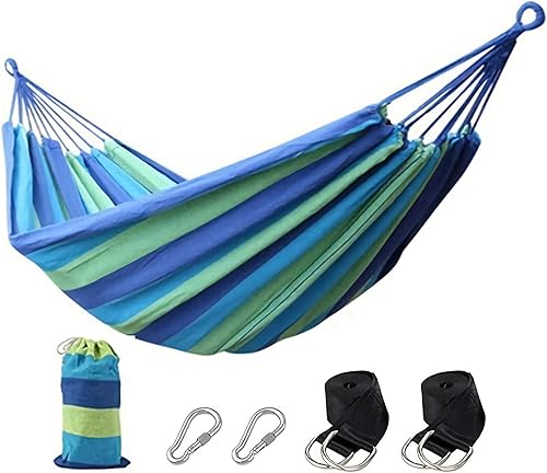 Cómoda hamaca de tela para acampar con correas para colgar hamaca duradera de hasta 550 libras y mosquetones resistentes, 2 personas, perfecta para