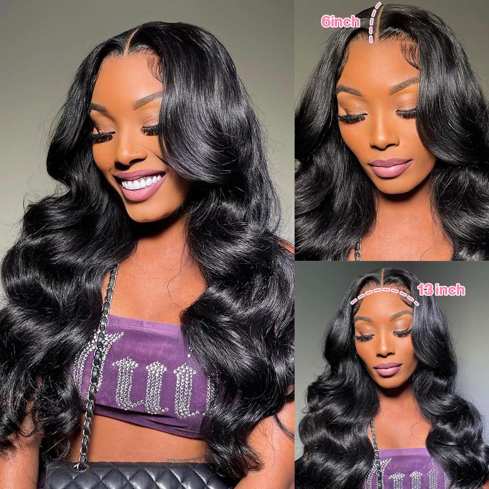 Amazon.com : Yamikk 13X6 Body Wave Lace Front Wigs Human  display picture 3