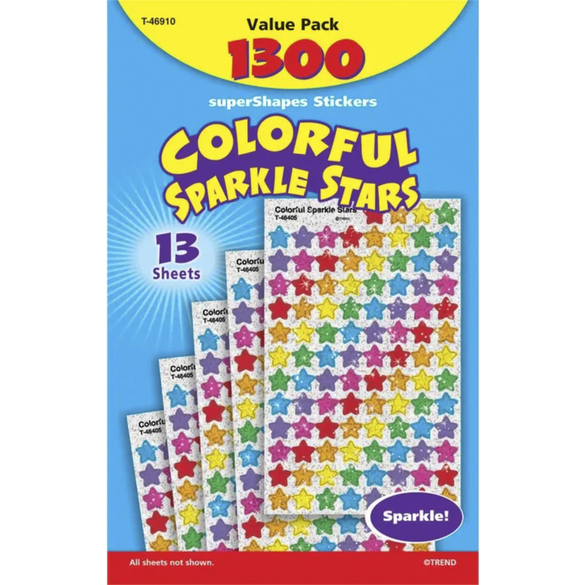 Trend Enterprises Sparkle Stars Stickers - 1/4 to 1/2 inches - Set of 1,300 - Red, Blue, Gold, Silver