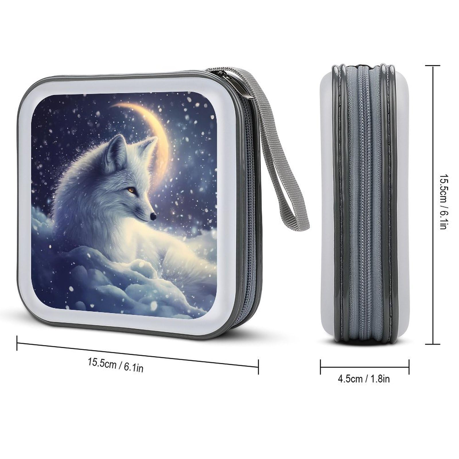 Moon White Fox CD Case Portable DVD Holder Storage Organizer for Home Travel