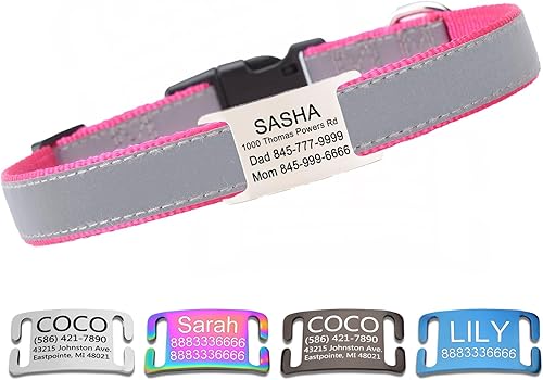 Miniatura 14 de Collar reflectante personalizado para perro con placa de nombre, ajustable grabado personalizado con nombre de mascota y número de teléfono, placa
