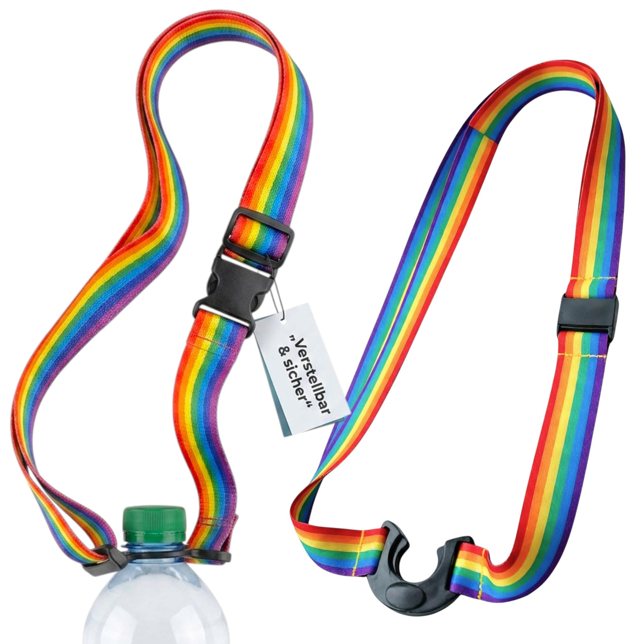 MIJOMA Regenbogenfarbener Trinkflaschenhalter Pride – Stilvoller Getränkegurt, Universal und Sicher für Festival & Outdoor (12)