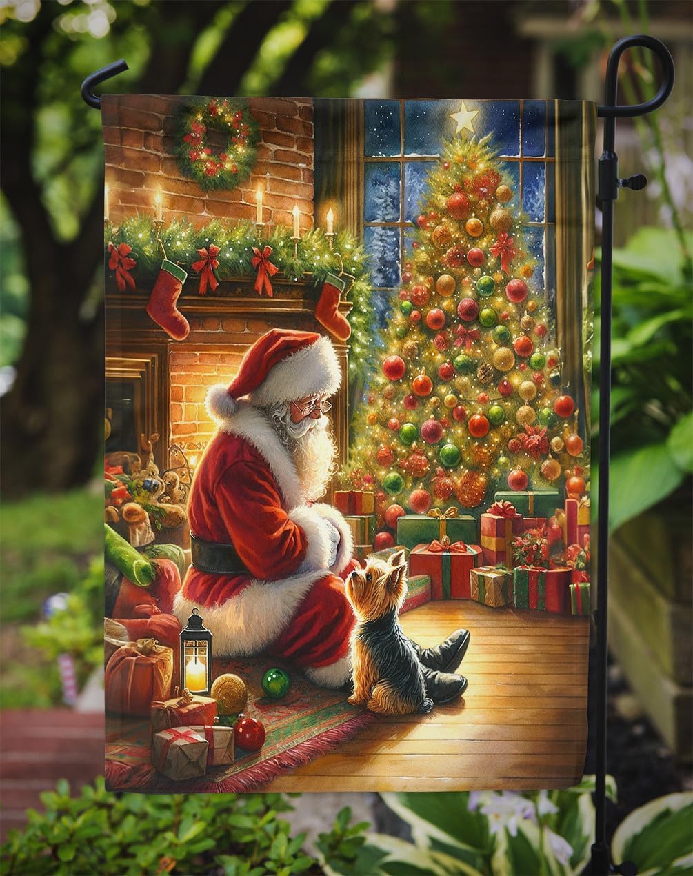 Caroline's Treasures DAC4173GF Yorkshire Terrier Yorkie and Santa Claus Garden Flag Mailbox Flag Decorative Yard Flag Banner Outside Patio Artwork Yard Flower Beds, Garden Size, Multicolor