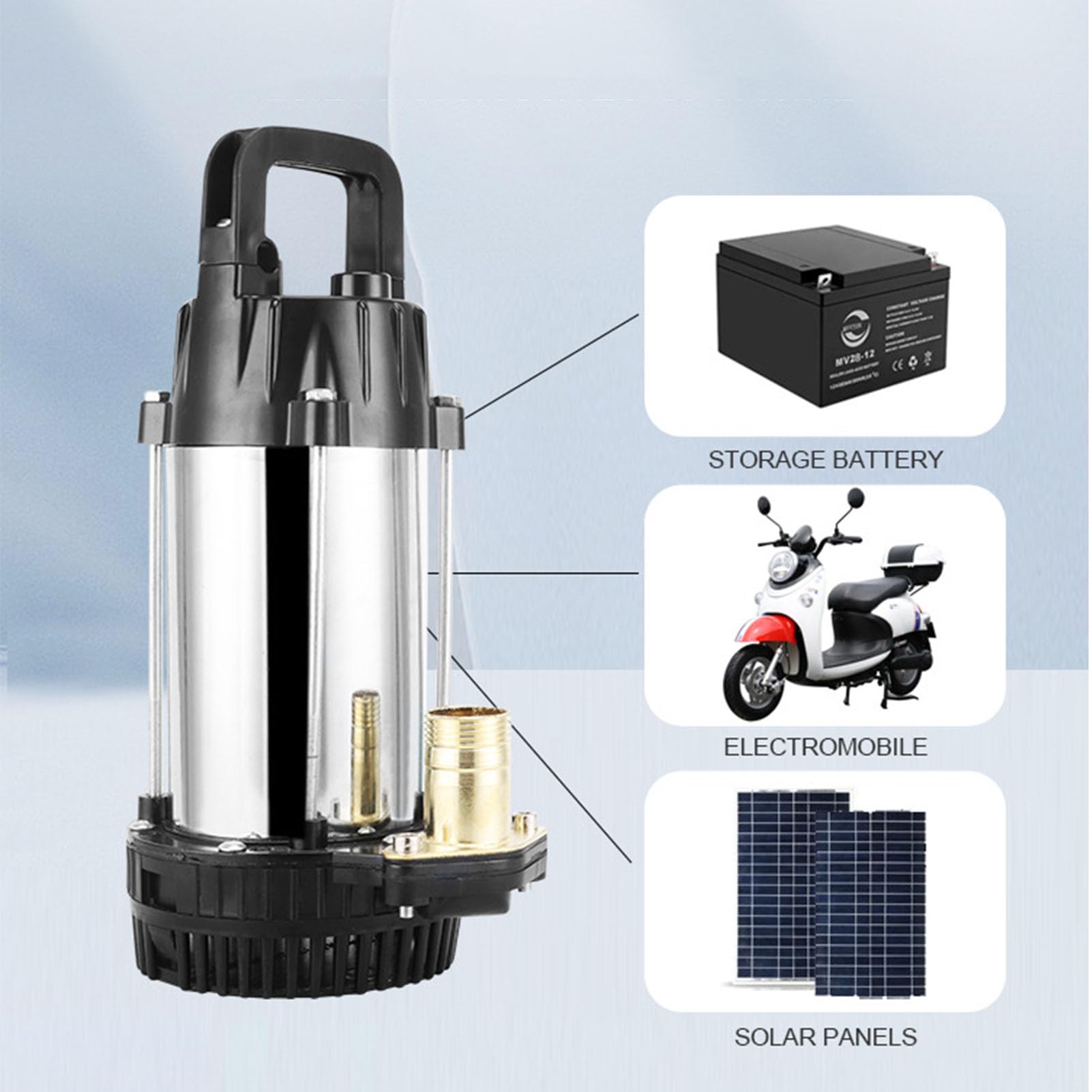 Pompa Głębinowa DC Bezszczotkowy Silnik Miedziany do Gospodarstw Ranczowych, Mocna Obudowa Uszczelniająca, Zintegrowana Pompa 12 V 180 W 3 Metry³/h 8 M Podnośnik Opróżniająca Basen do