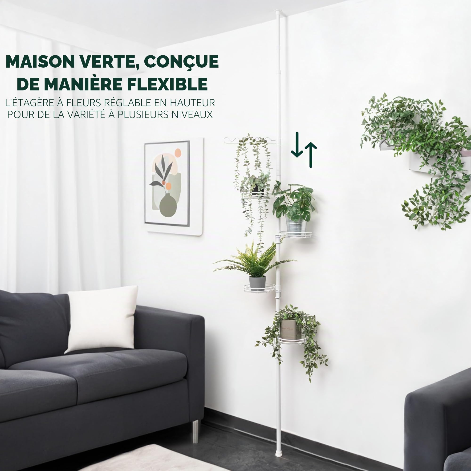 bremermann Étagère à Fleurs télescopique avec 4 Plateaux et tuteur - Colonne à Fleurs avec Hauteur d'installation de 140 à 290 cm (Blanc)