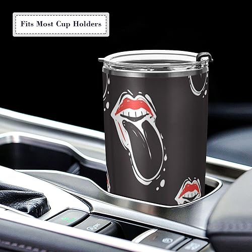 Miniatura 5 de Rock Roll - Vaso de labios rojos con tapa y pajita, 20 onzas, taza de hielo aislada al vacío, de acero inoxidable, botella agitadora de viaje, taza