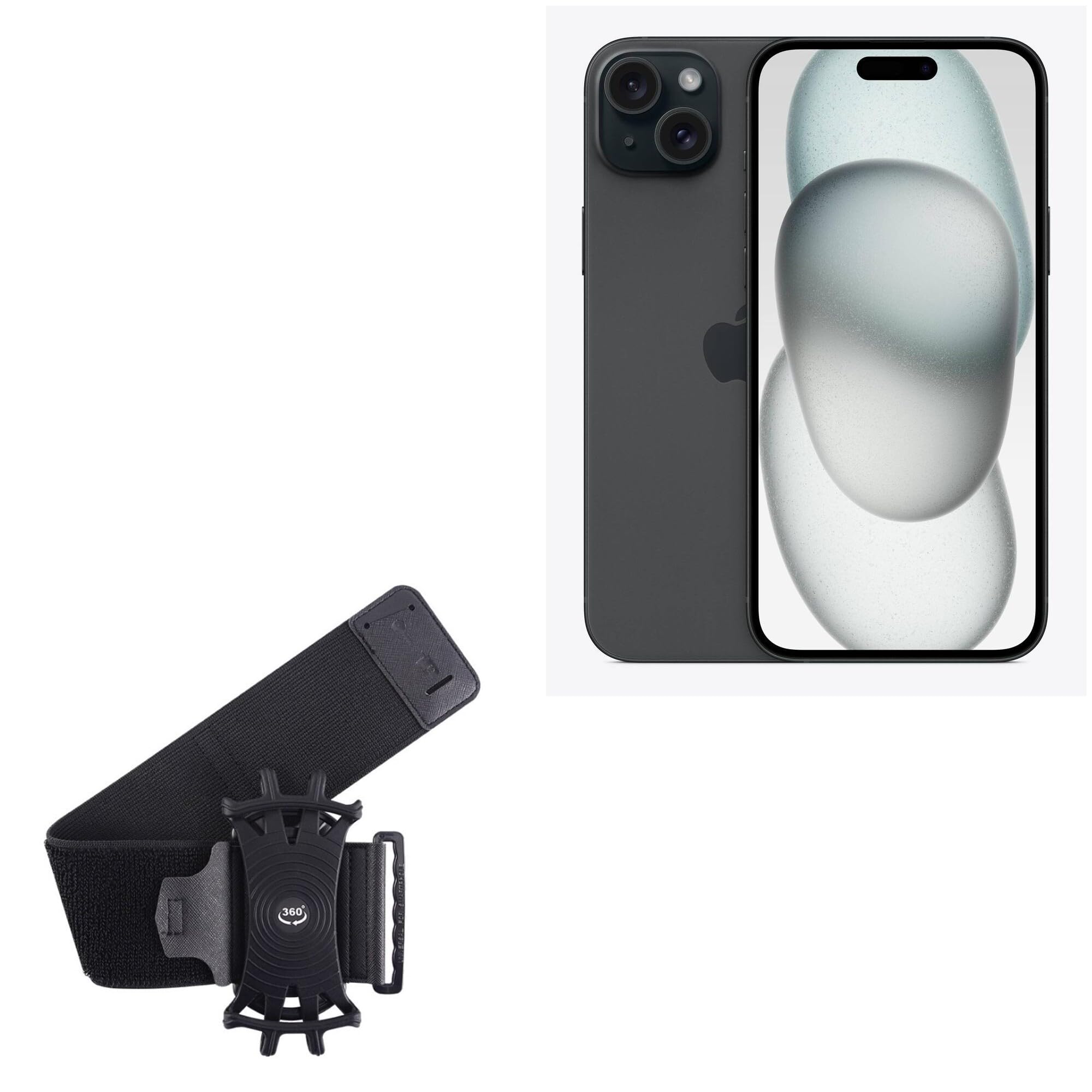 BoxWave Holster Compatible with Apple iPhone 15 Plus - ActiveStretch Sport Armband, Adjustable Armband for Workout and Running - Jet Black