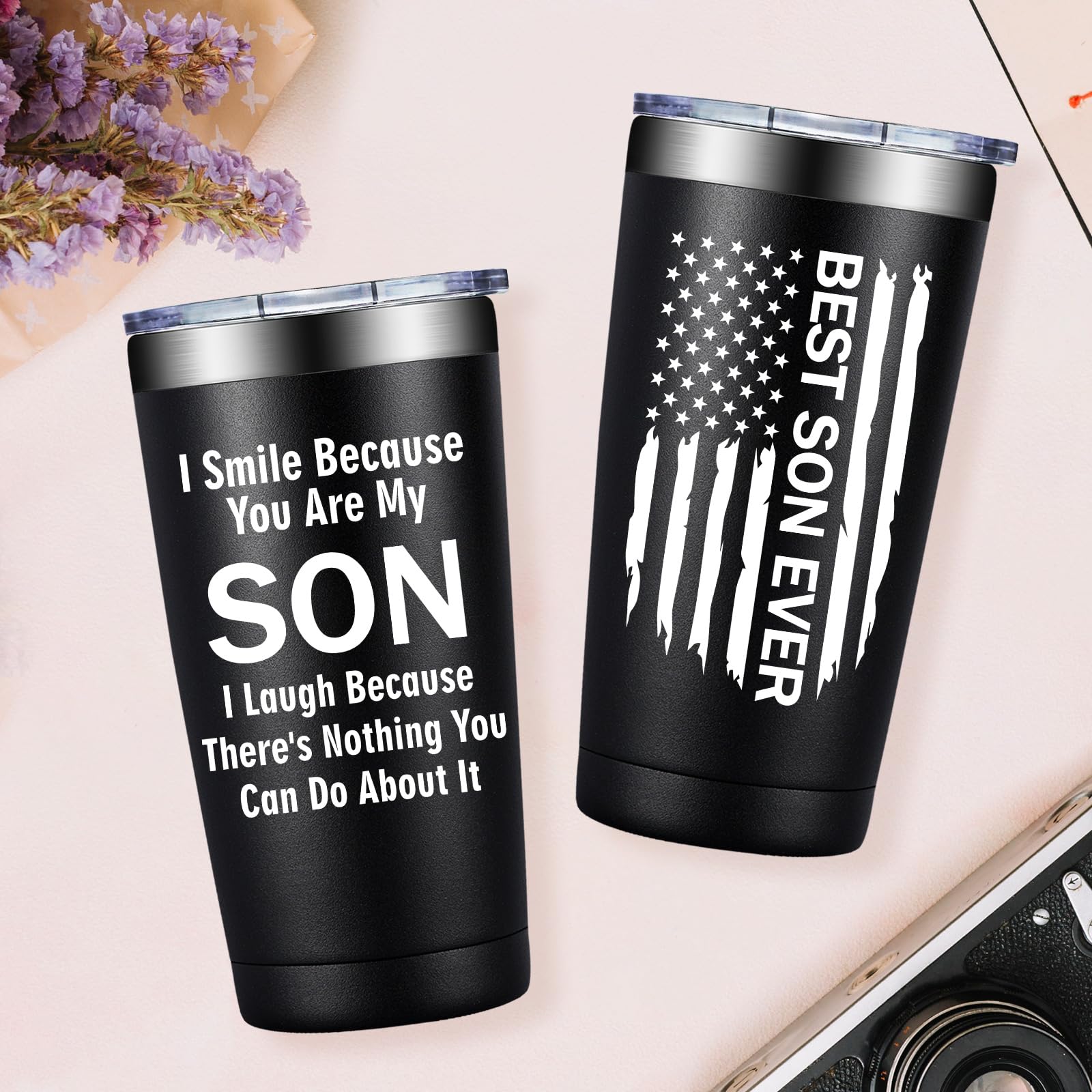 Grifarny Gifts for Son - Son Gifts from Mom, Dad - Christmas, Fathers Day, Birthday Gifts for Adult Sons - I Smile Because You are My Son Tumbler Cup 20 oz