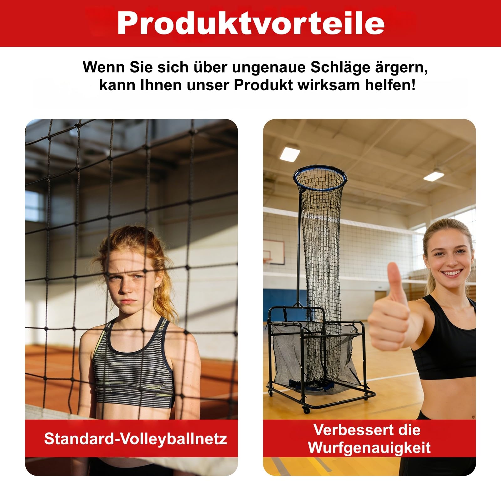 Volleyball-Setztrainer mit Rädern, Volleyball-Trainernetz Einstellbare mit 0°-90° Winkel und 1.7-3.3 m Höhe, Rebounder übungsnetz Abnehmbare mit Auffangtasche zum Schlagen, Spiken
