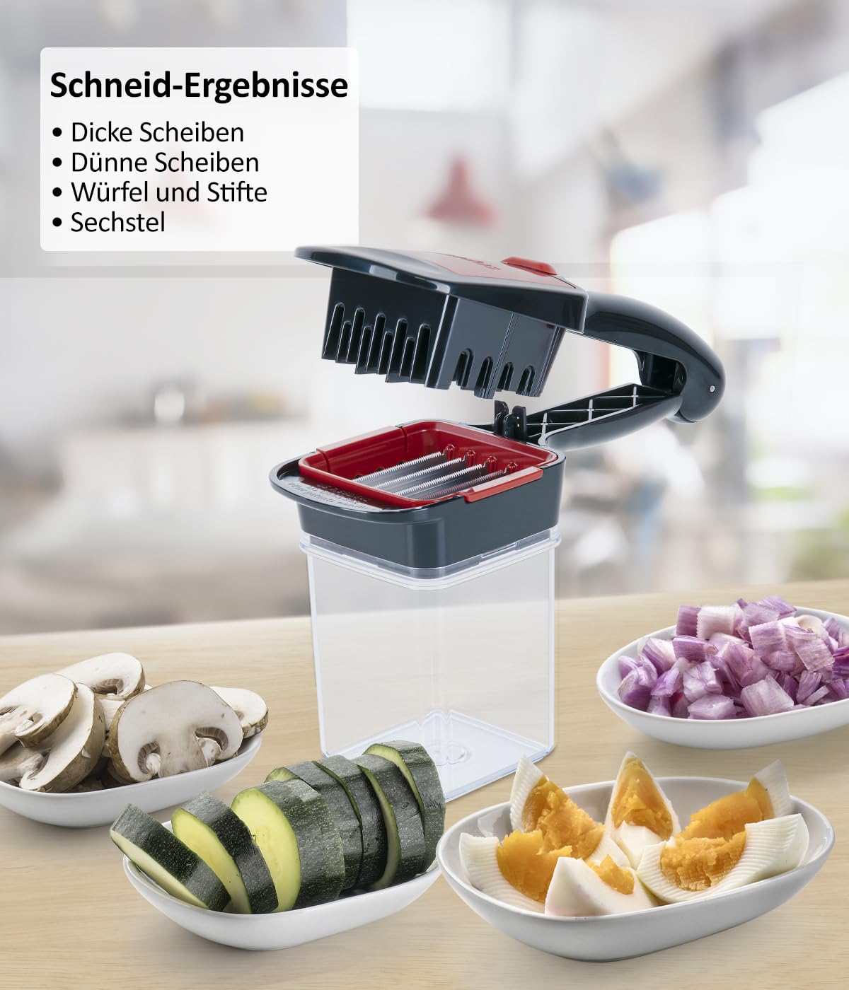 Genius Nicer Dicer Mando avec coupe-légumes Quick 19 pièces, coupe-légumes manuel avec bac de récupération, 6 inserts, hachoir à oignons, pommes de terre pour julienne, tranches en dés