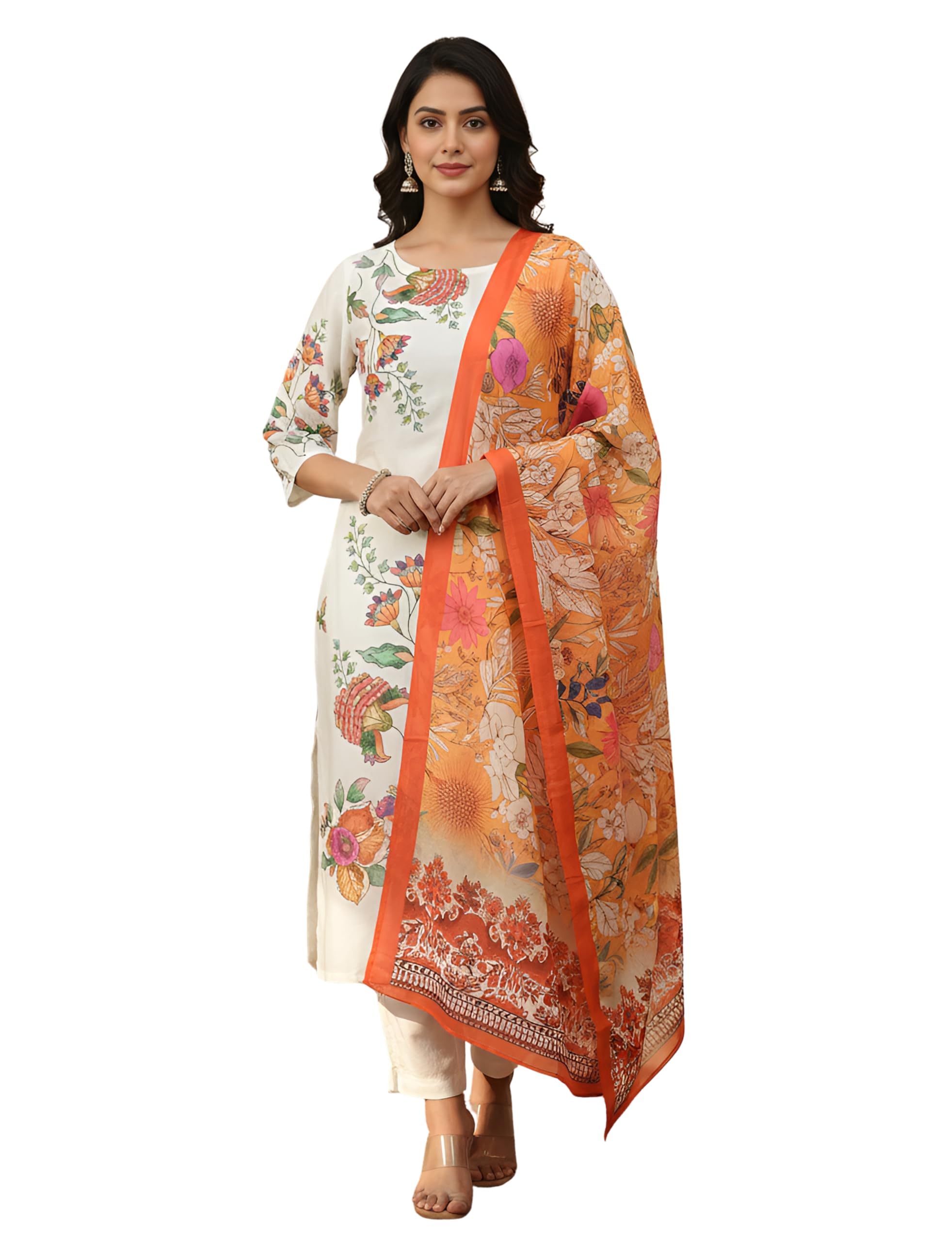 yash gallery Women’s Muslin Fabric Printed Straight Kurta with Matching Dupatta Lightweight Breathable Muslin Kurta Set Office Casual & Festive Occasions-picture-21