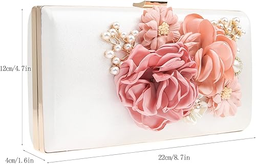 Vista 3 de Comeon Bolso de mano floral para mujer, bolso de noche de flores, elegante bolso de banquete, bolso de fiesta de dama para banquetes de boda
