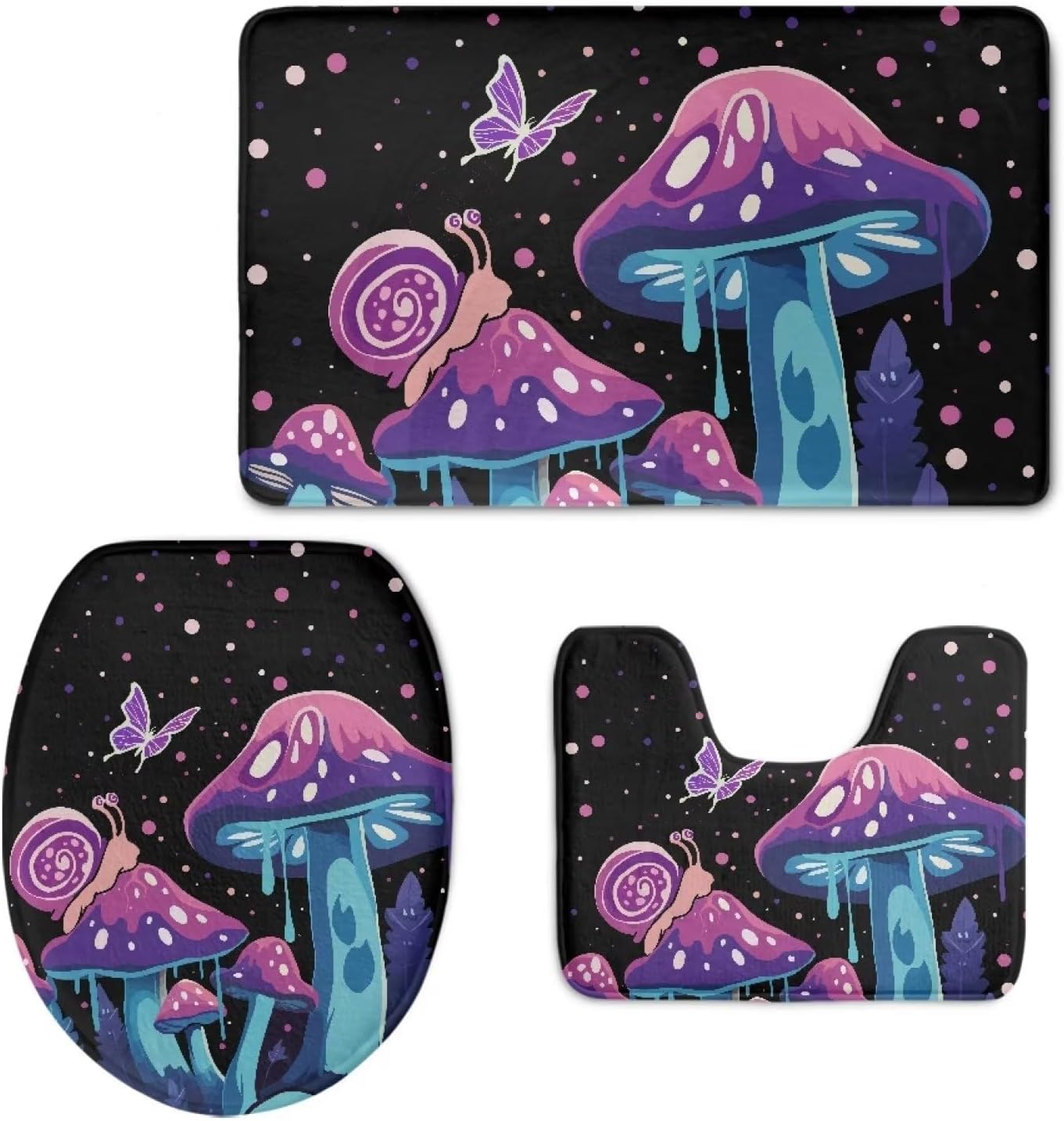 Coloranimal Retro 70s Groovy Hippie Flower Aesthetic Bathroom Rugs Set with 3 Pieces Bath Rugs Mats for Bathroom Floor Carpets,U Shape Contour Toilet Mats Toilet Lid Cover Bathroom Decor Accessories