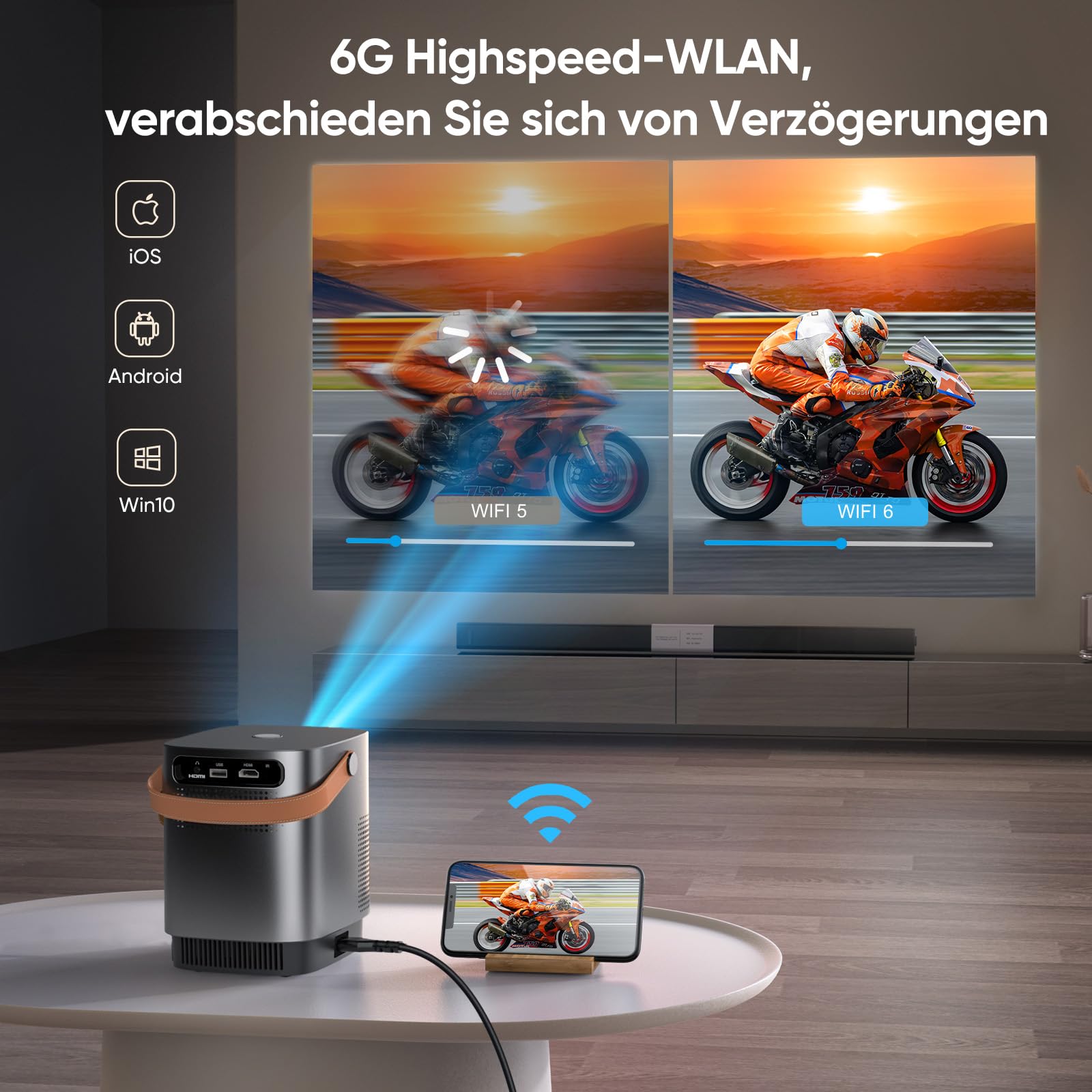 Kinhank Smart Beamer Mit Auto-Fokus & 4K – Tragbarer 1080p Projektor Mit Wifi6 Für Heimkino & Outdoor