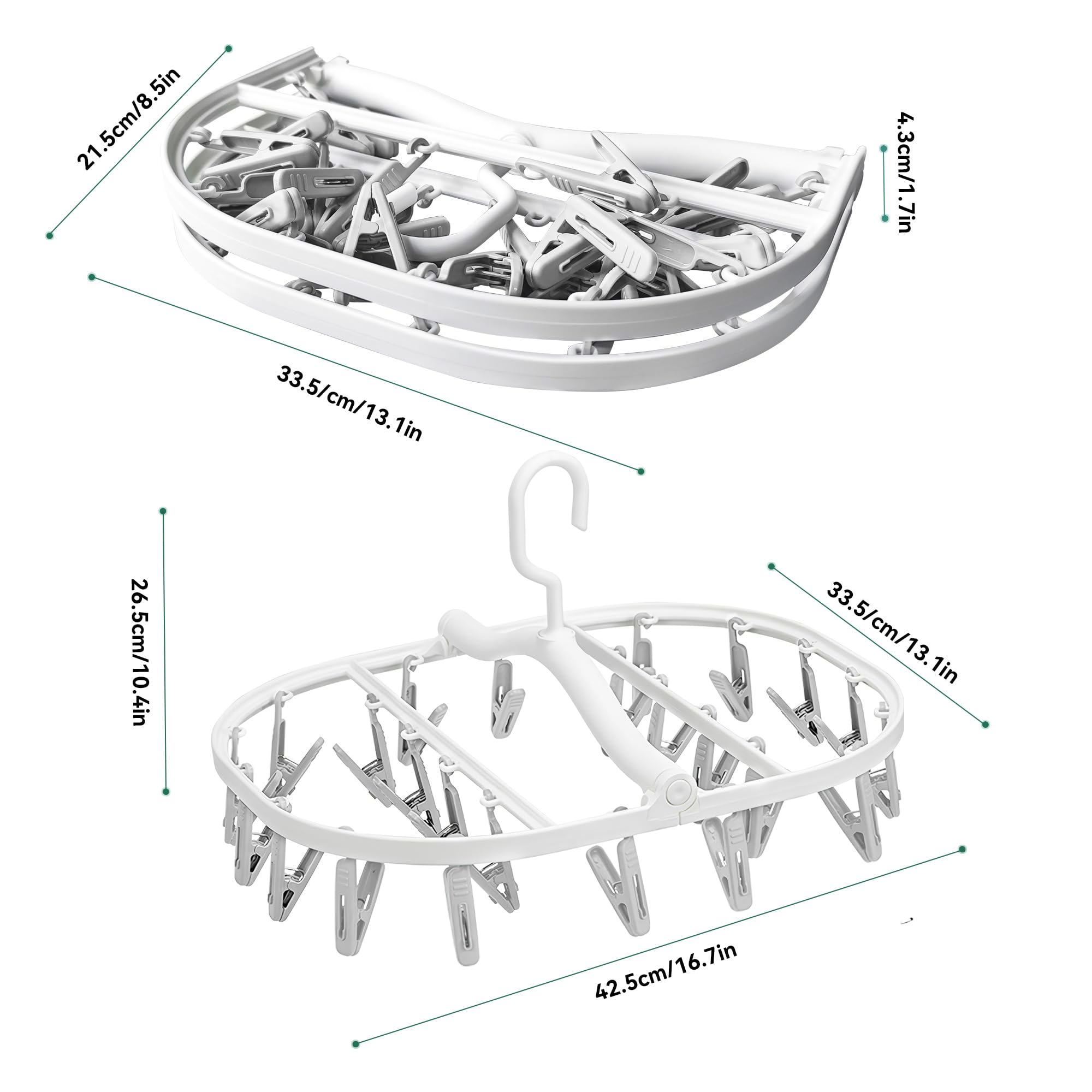 Foyer Nuage Premium Foldable Clothes Drying Hanger with 24 Clips, Anti-Rusty Plastic Drying Rack for Socks Lingeries - Image 3