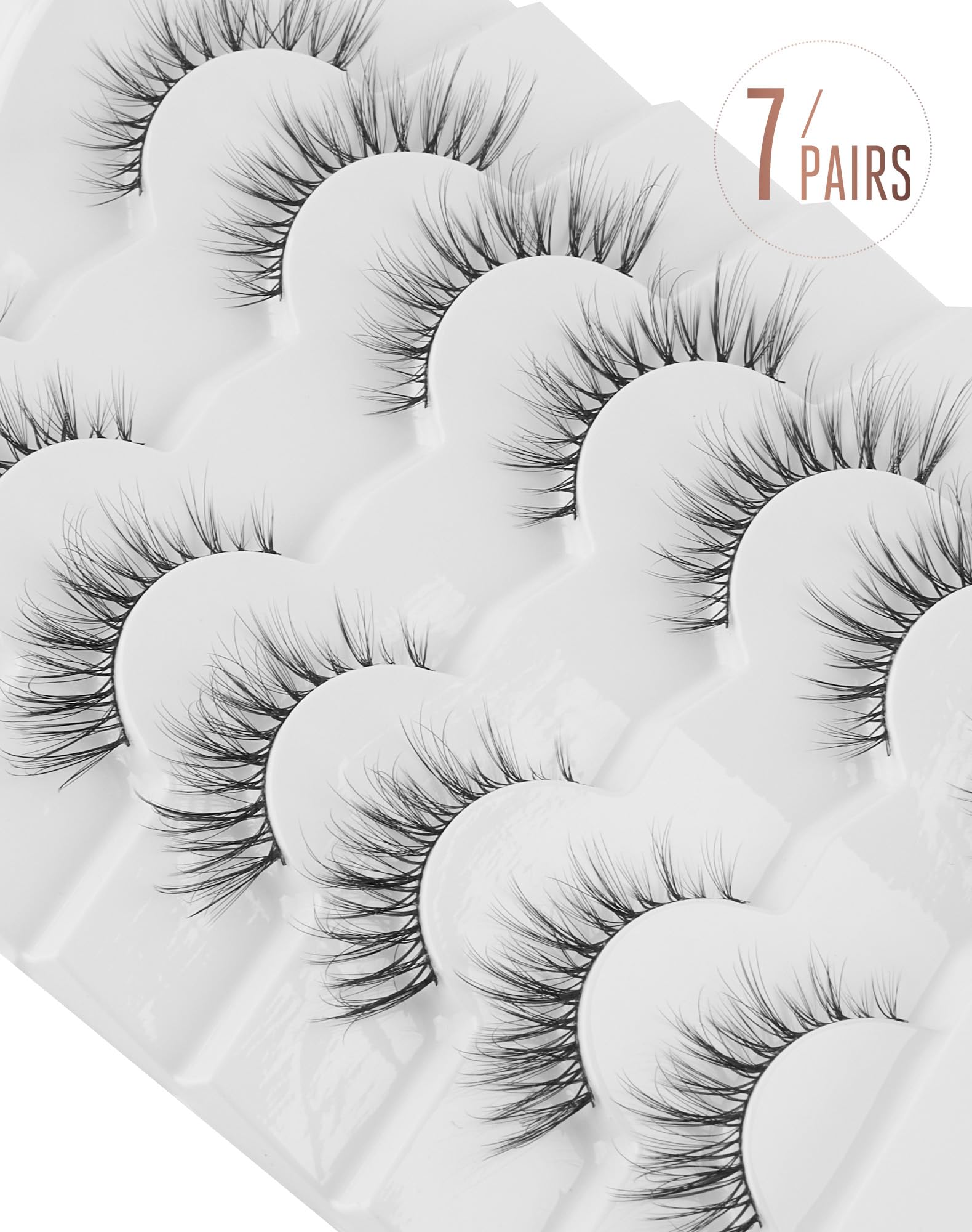 Onlyall False Eyelashes Natural Fake Eye Lashes Wispy False Lashes D97, Black/Brown, 1 pair (Pack of 7) - Image 2
