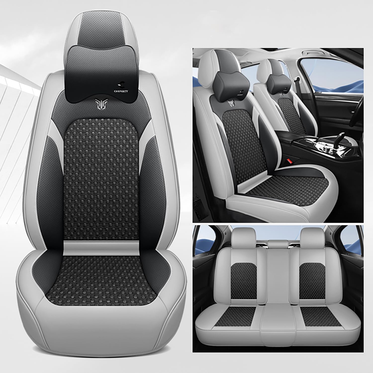Autositzbezüge komplettes Set Universal in Stylish Design | Schonbezüge für Vordersitze und Rückbank | Auto Sitzbezüge Airbag Kompatibel | Premium Wasserdicht Sitzbezug, Schwarz Grau