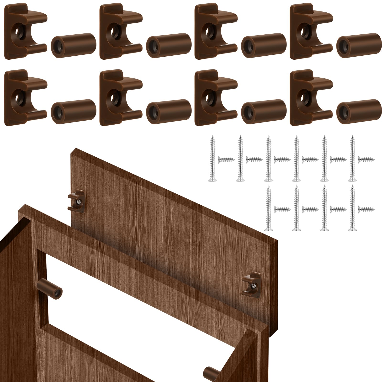 Juexica 8 Pairs False Cabinet Front Clip False Drawer Front Clips Sink Tip out Snap with Screws and Screwdrivers for Hardware Replacements(Brown)