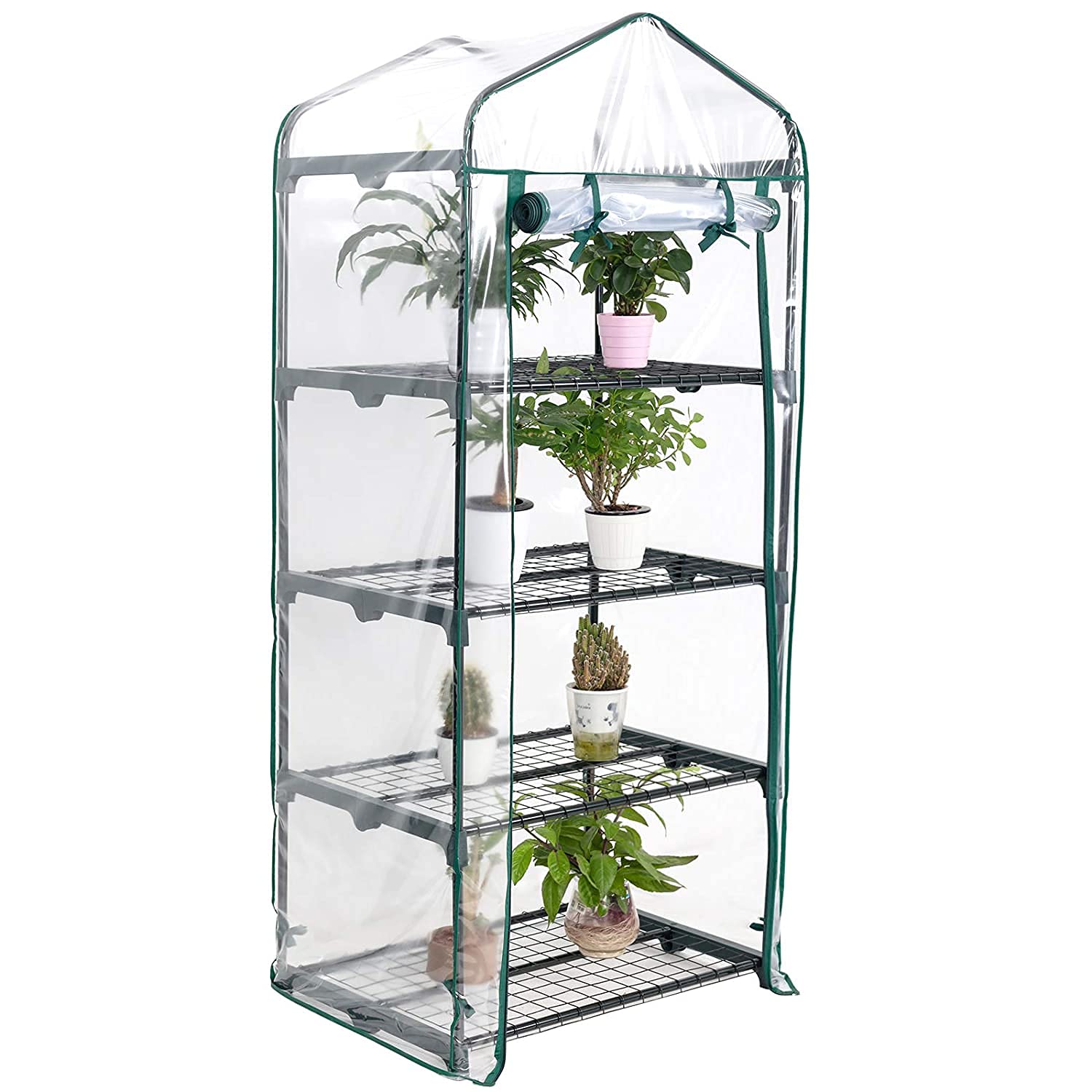 RUMI'S ® 4 TIER GREENHOUSE WITH STRONG REMOVABLE SHELVES | GALVANIZED STEEL FRAME | REINFORCED POLYETHYLENE COVER | DOUBLE ZIPPED DOOR | 4 MESH SHELVES FOR PLANTS & FLOWERS | EASY TO ASSEMBLE