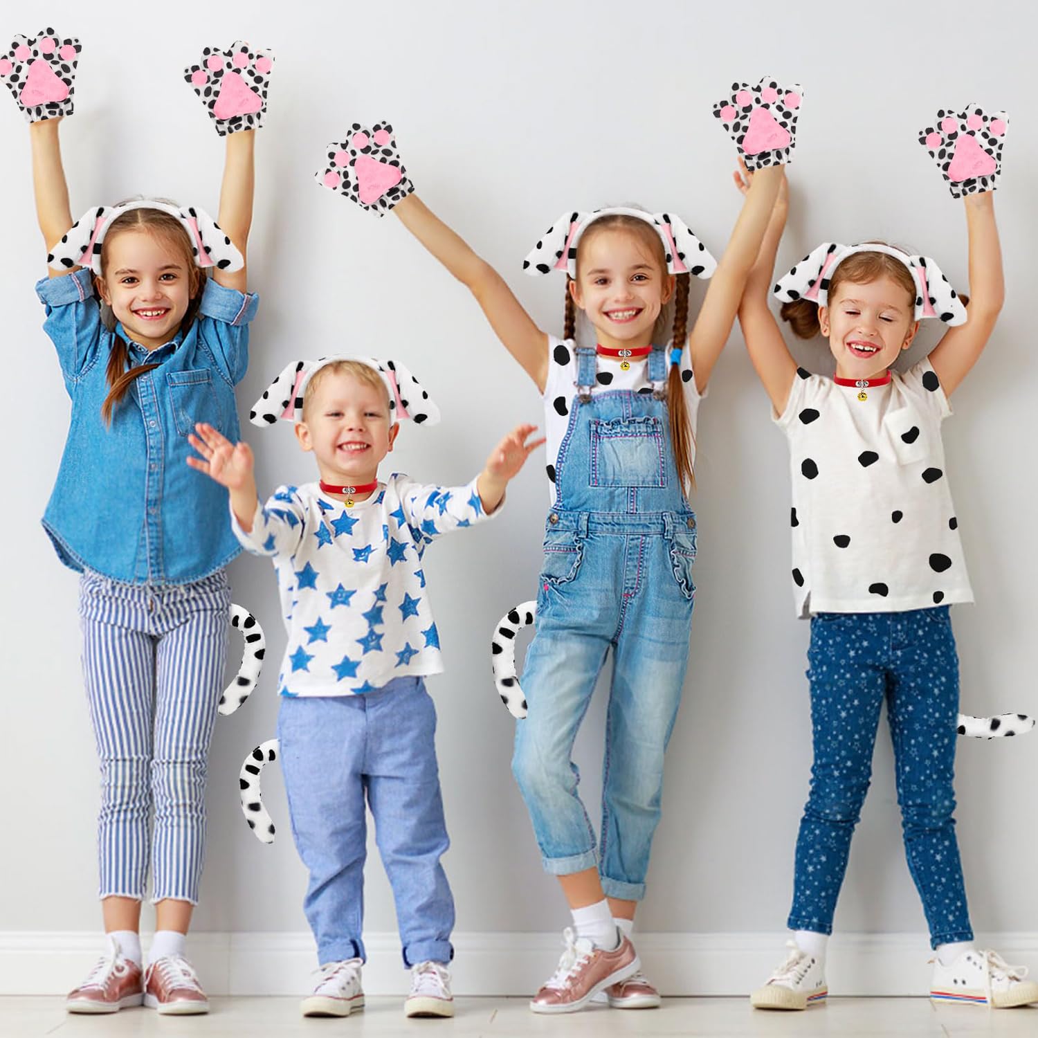 RenSton 4 Pcs Dalmatian Costume Adult, Dog Costume Dog Ears Headband, Tail, Gloves - Image 4