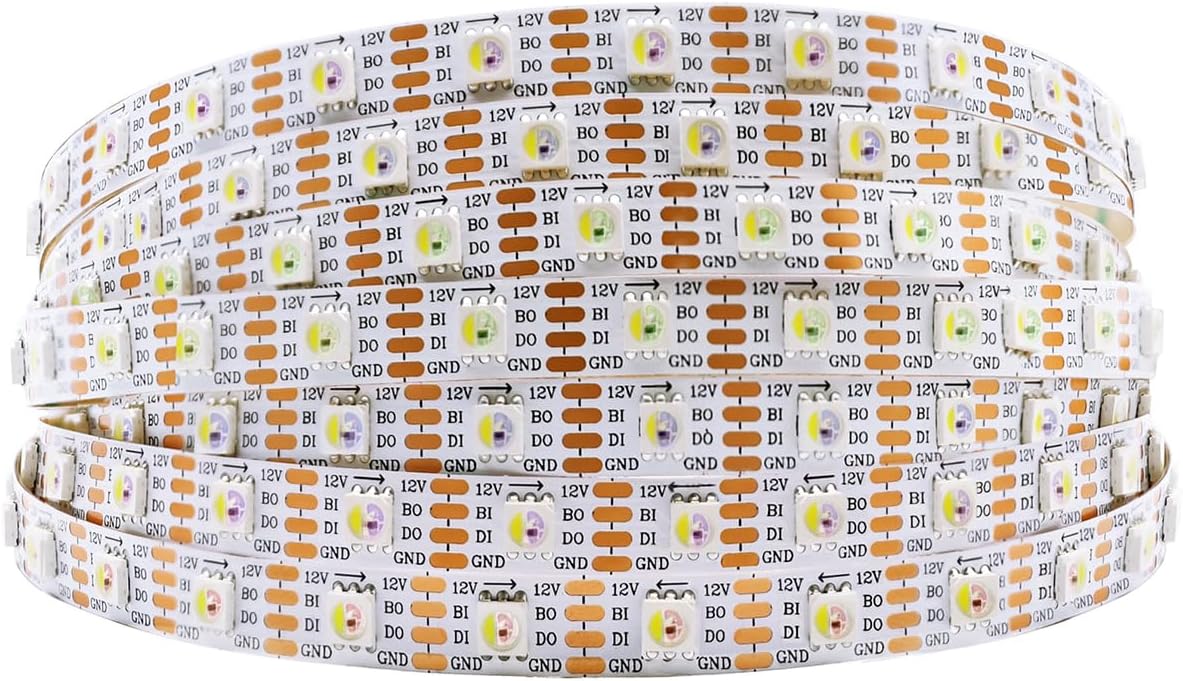 WS2815 RGBW 6000K Individually Addressable LED Strip 12V 60W, 16.4Ft/5M 300LEDs 300Pixels Programmable LED Lights Redundant Signals (RGB+6000K IP20, White PCB 16.4Ft 300LEDs)