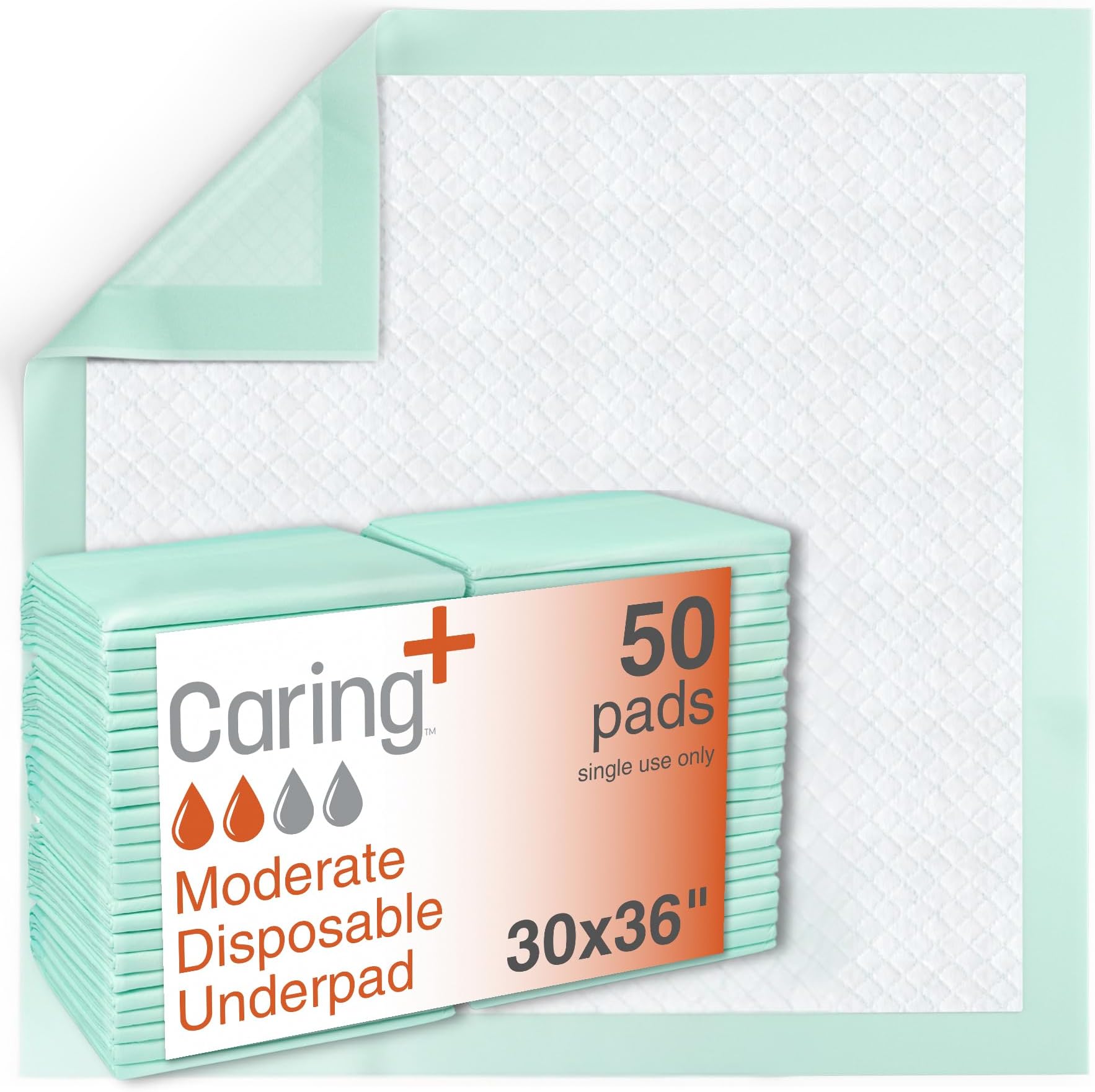 Caring Disposable Underpads 30 x 36 in, Moderate Absorbency Bed Pads, Chucks Pads, Puppy Pads, Baby Changing Pads, Incontinence Underpads for Adults, Pets, Babies, 100 Count Pack