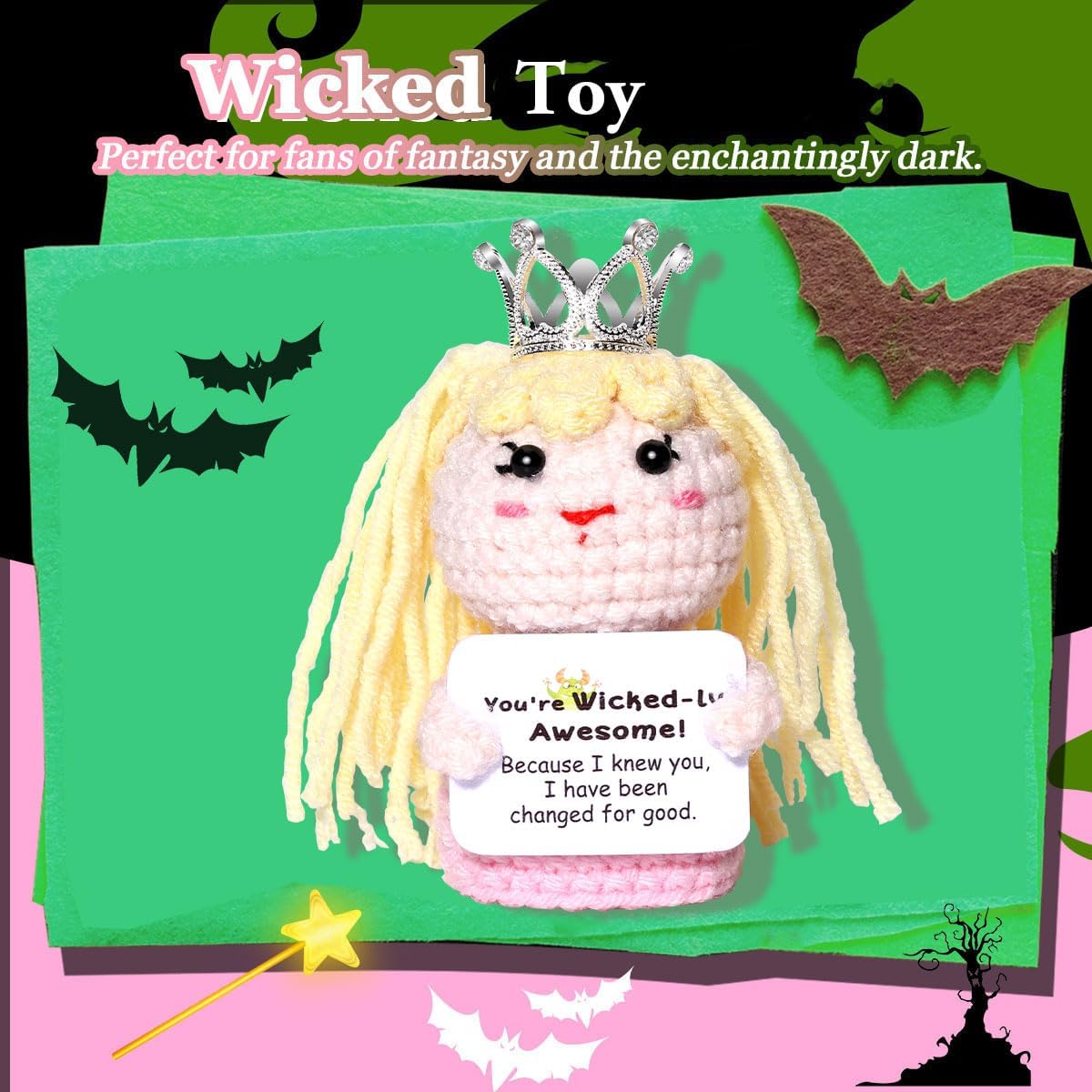 AICase Wicked Merch Glinda Dolls for Mom Stuffers Wicked Witch of The West Crochet Funny Positive Gifts Emotional Support Nuggets Handmade Cheer Gifts for Women/MoM Men Birthday_Pink