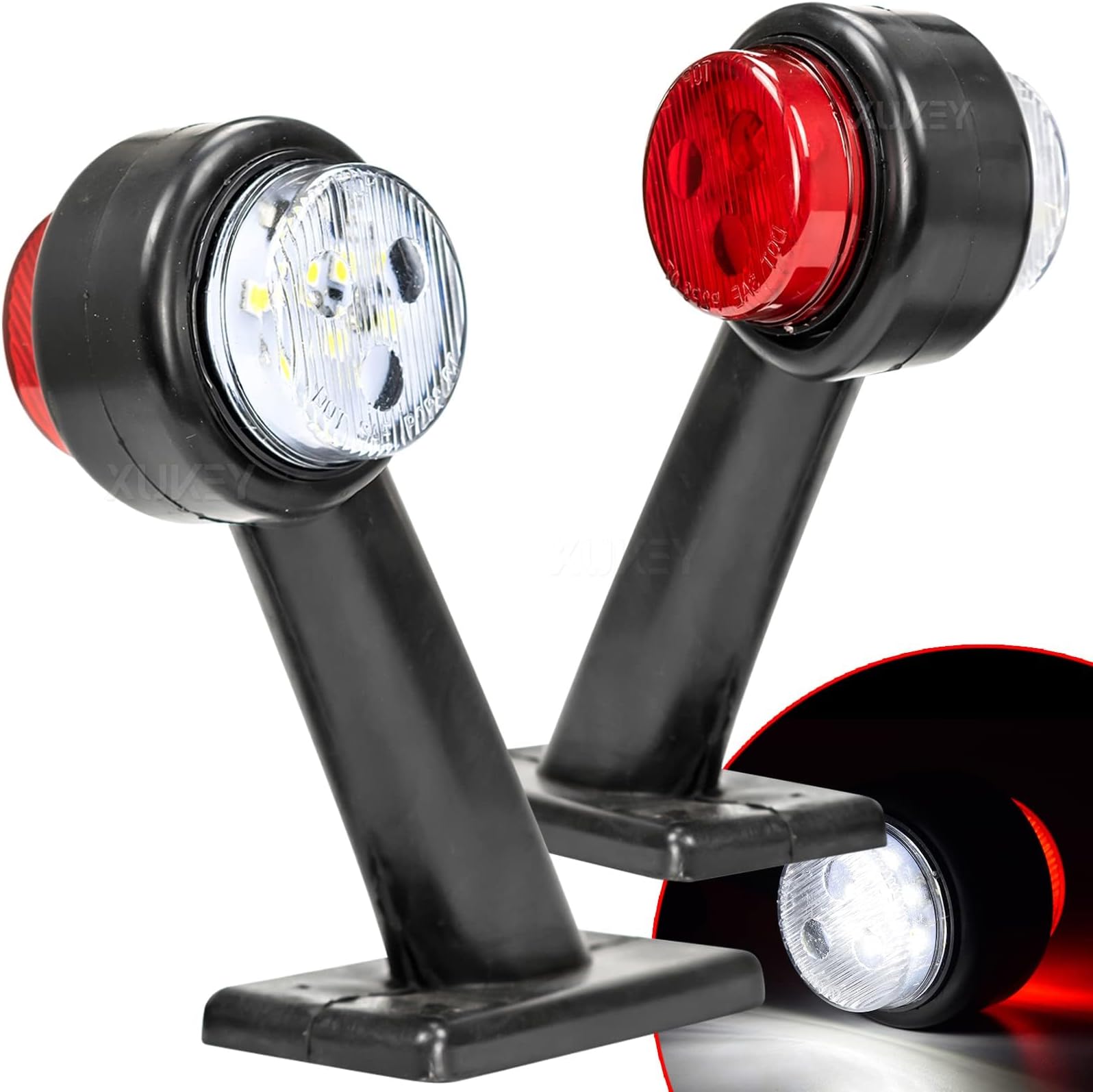 AUTOXBERT 2pcs Rubber LED Side Marker Lights 10-30V Waterproof Trailer Side Marker Lamps Double Side Warning White & Red Light for Truck Trailer Lorry RV Caravan