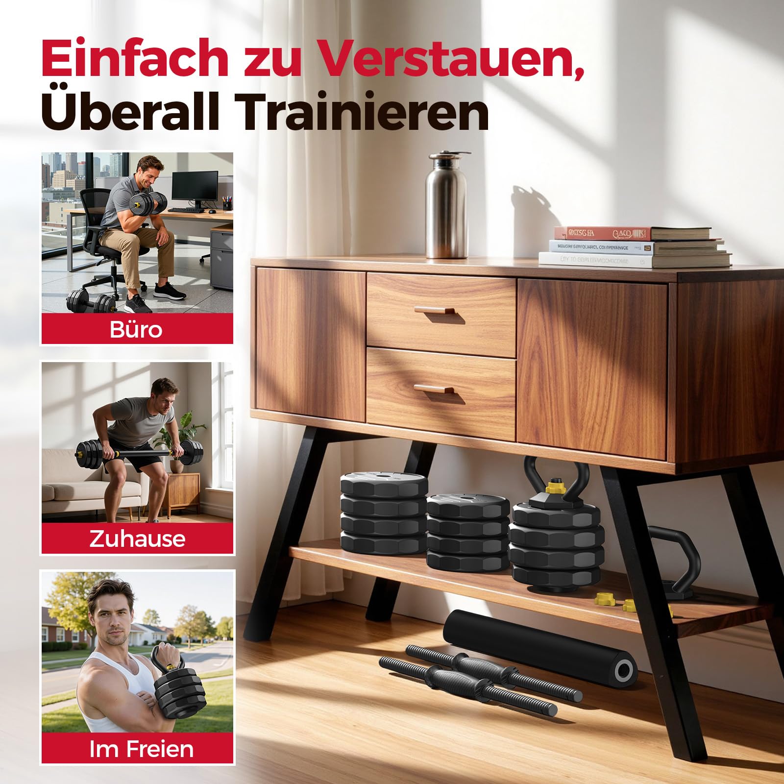 FEIERDUN 20/25/30/40KG Hanteln Verstellbar 2er Set, 12-Seitiger Rollschutz, 5-in-1 Dumbbell Set, Langhantel, Kettlebell, Liegestützständer für Ganzkörpertraining, Krafttraining für Männer und Frauen