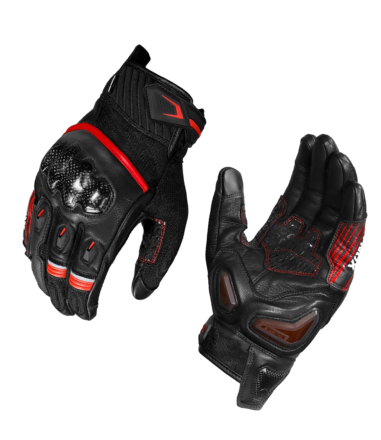 Rynox Tornado Pro 5 Gloves | Semi-Gauntlet Motorcycle Riding Gloves with Carbon Fiber Protectors, Fast-R Palm Sliders | D3O Impact Foam and Touchscreen Compatibility - Black Red, Large-picture-29