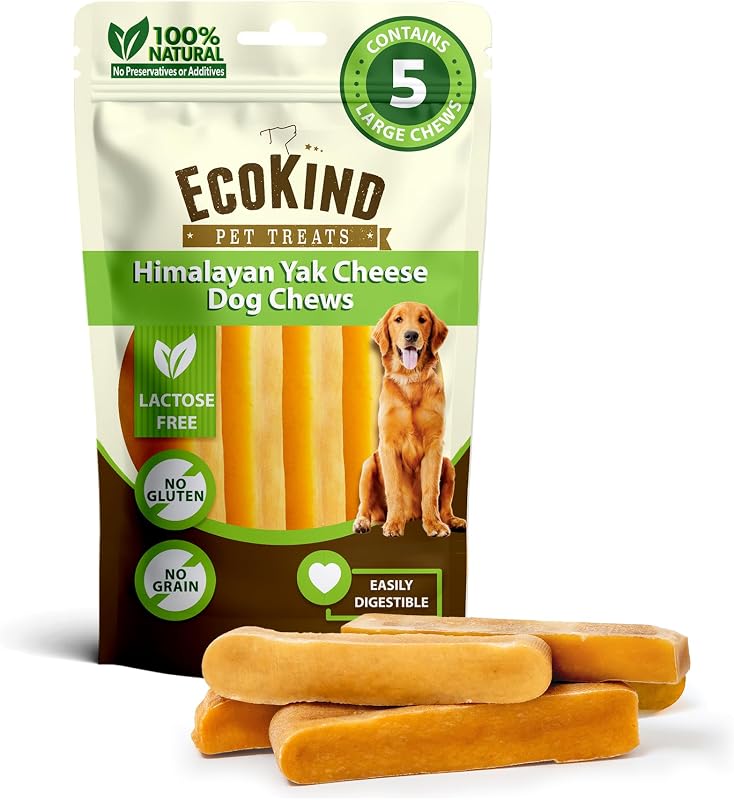Petisco Mastigável de Queijo Yak para Cães Grandes EcoKind Pet Treats, 5 Ossos