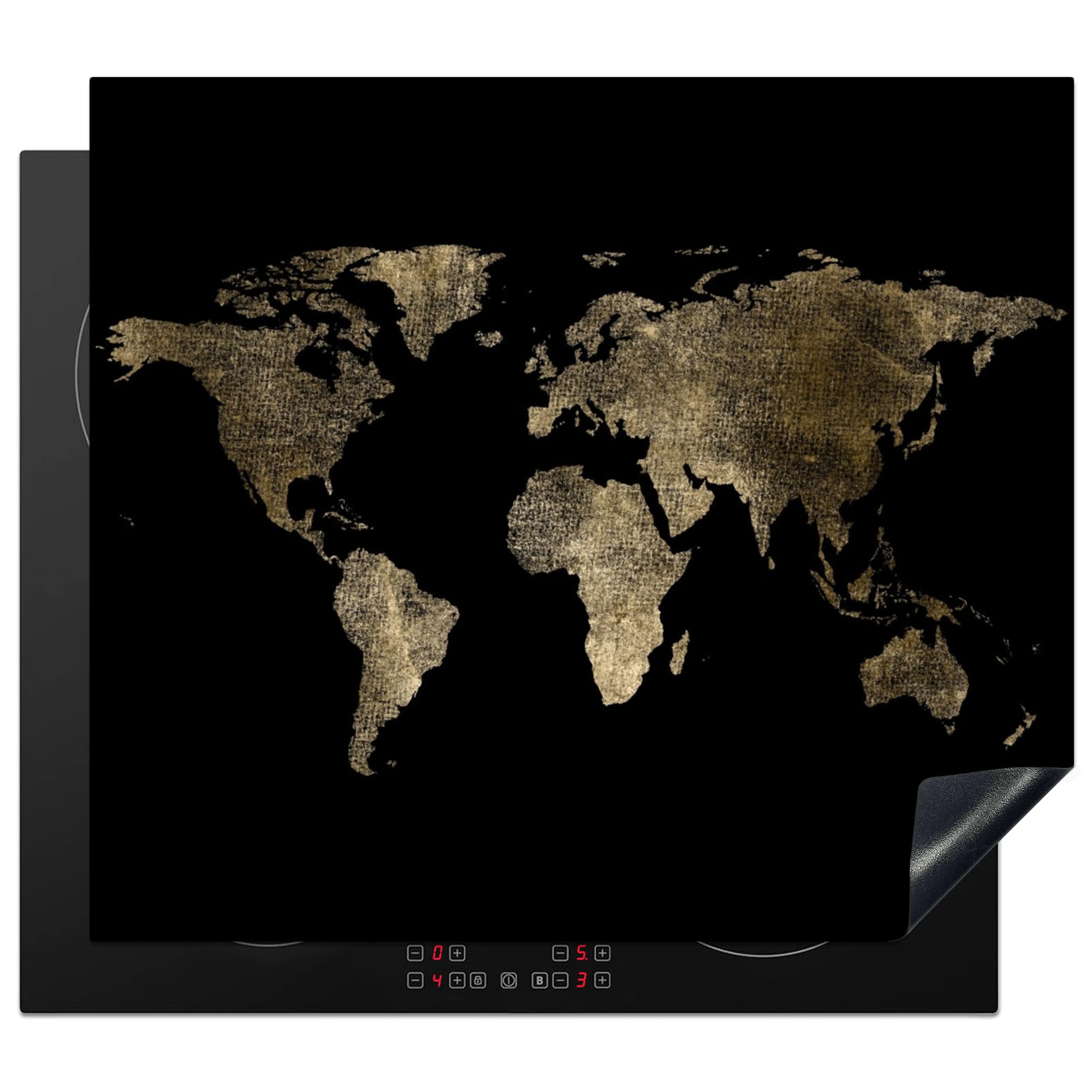 KitchenYeah© Herdabdeckplatte Einteilig Küche Ceranfeld Abdeckplatte Cerankochfeld Abdeckung Induktionskochfeld Schutzmatte Blätter - Schwarz - Gold - Luxus - Natur - Pflanzen - 59x52 cm