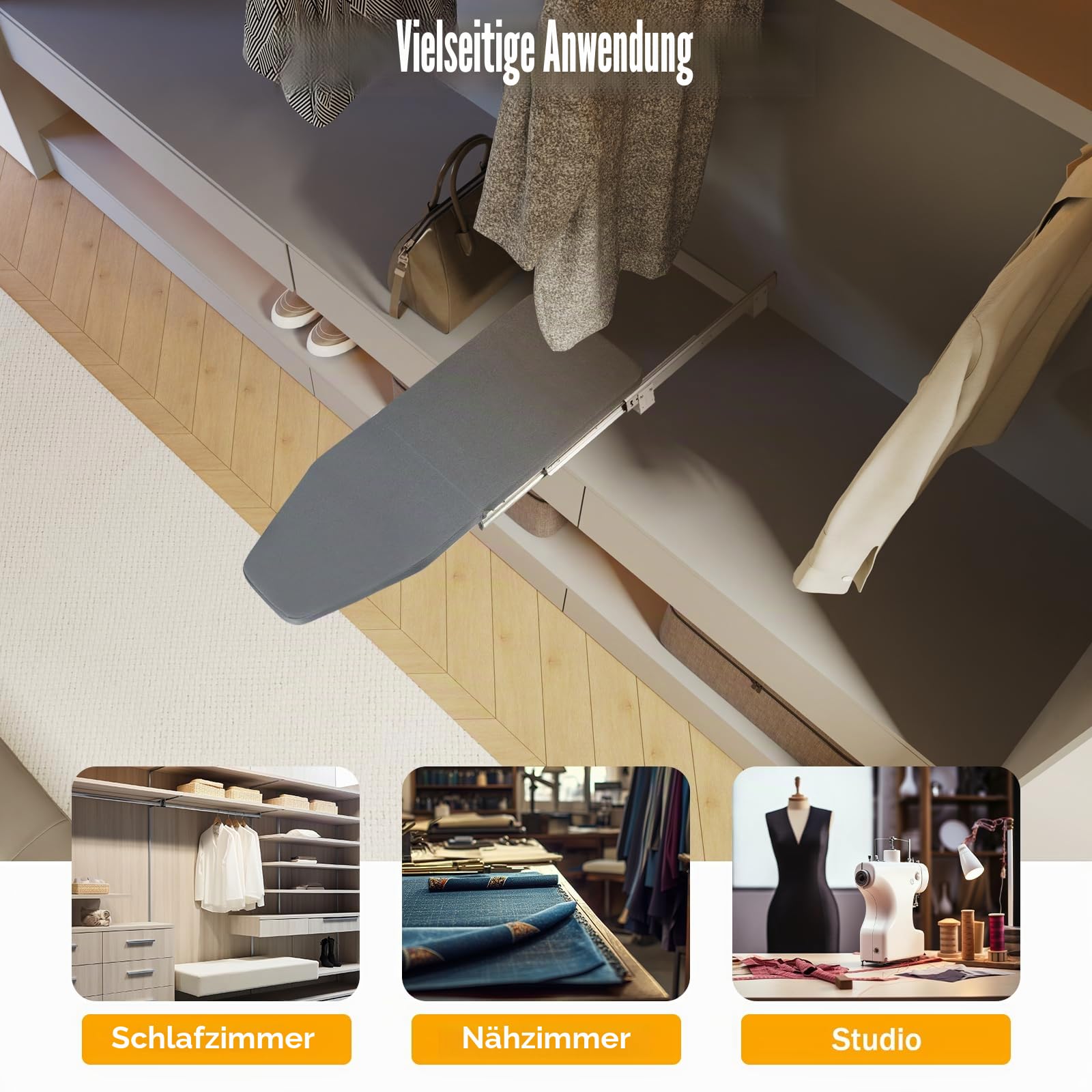 Ausziehbares Bügelbrett, Klappbares Tisch-Bügelbrett, Platzsparend – Ausziehbares Bügelbrett, Schwenkbar und Zusammenklappbar für Möbel, Kleiderschrank