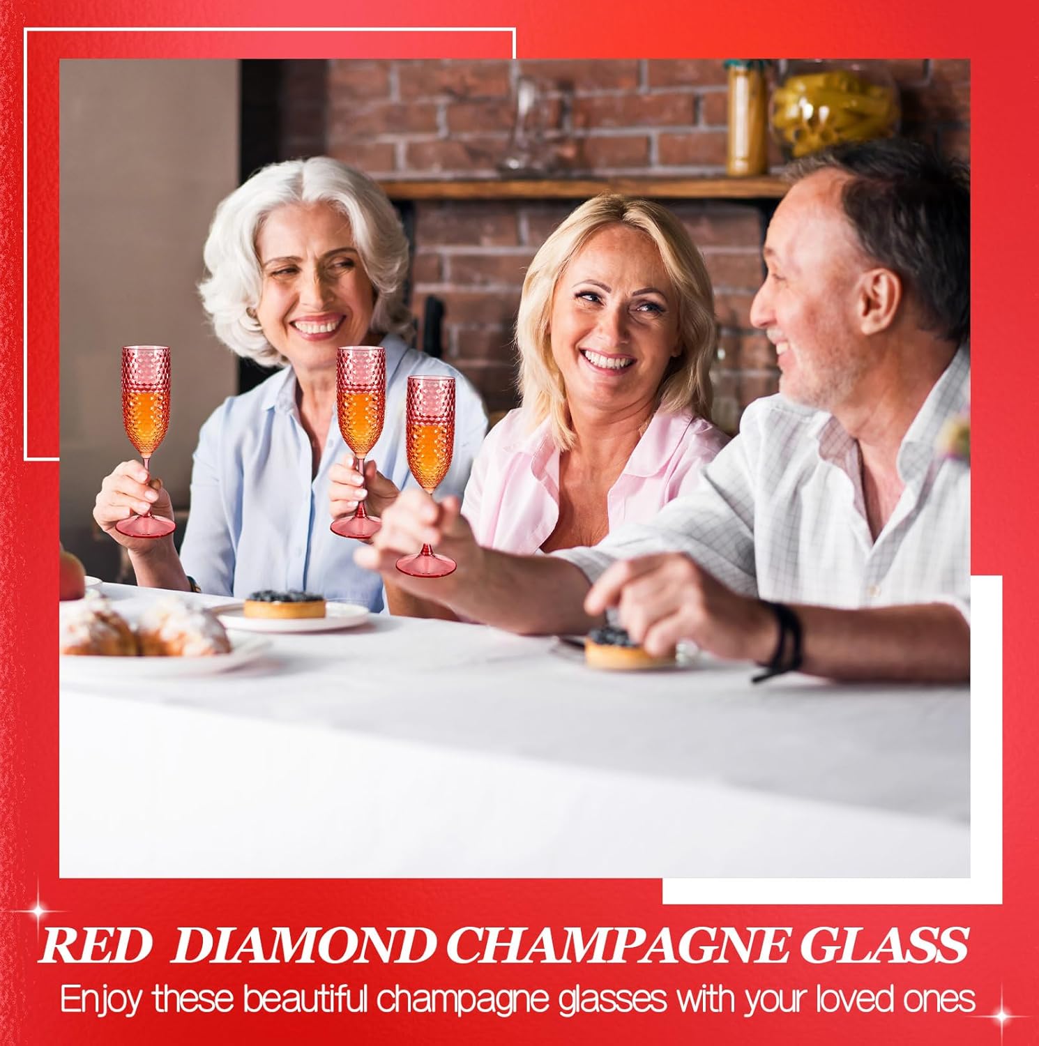 Remerry 16 Pcs Pink Plastic Champagne Flutes Vintage Champagne Glasses Bulk 5.5oz Mimosa Toasting Glasses Diamond Crystal Wine Cups Stemmed Reusable Drinking Cups for Christmas Winter New Years Party - Image 7