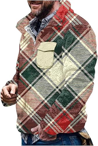 Mens Cowboy Christmas Snowflake Print Western Sweatshirt Casual Long Sleeve 14 Button Up Stand Collar Pullover