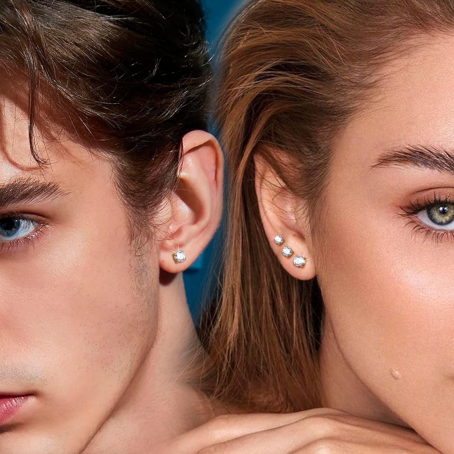 6 pairs Push-in Flat Back Stud Earrings 14K Gold Plated Simulated Diamond Round Cubic Zirconia Earrings Studs Set Hypoallergenic CZ Stud Earrings for Women men - Image 4