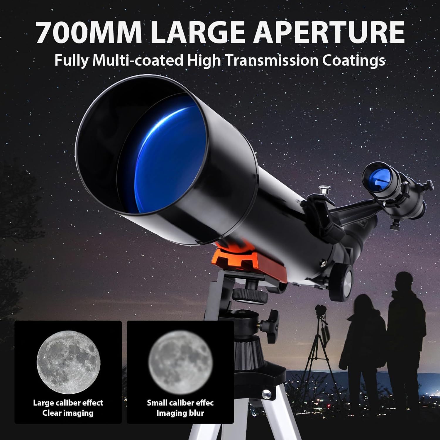 Telescope, 70mm Aperture Portable Refractor Telescopes for Astronomy Beginners, 500mm Professional Travel Telescope with Carry Bag, Black