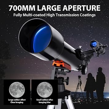 Telescope, 70mm Aperture Portable Refractor Telescopes for Astronomy Beginners, 500mm Professional Travel Telescope with Carry Bag, Black