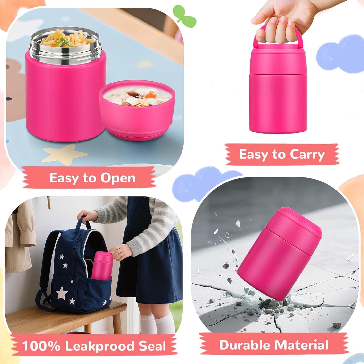 10oz Soup Thermo for Hot Food Kids Insulated Food Jar Container with Spoon Width Mouth Stainless Steel Leak Proof Thermo Lunch Box for School Travel - Image 7