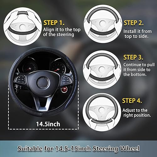 Miniatura 4 de Funda de piel sintética para volante de automóvil para mujeres y hombres, cubierta antideslizante para volante de automóvil, tamaño estándar