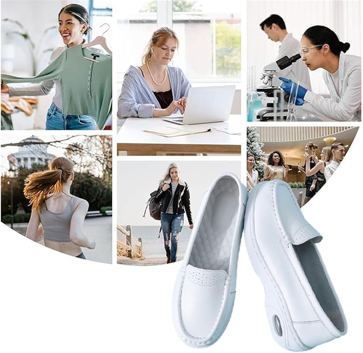 Women's Non Slip Nursing Shoes, Women Wedges Breathable Air Cushion Leather Working Nurse Shoes, Fashion Comfort Slip on Comfort Walking Shoes, Ideal for Nurse Healthcare Crews